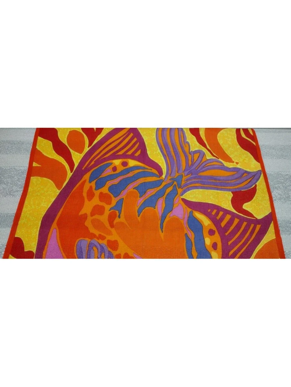 Vintage LIZ CLAIBORNE 1980s Orange Cotton Scarf BIG PINK FISH Tropical Fish Red